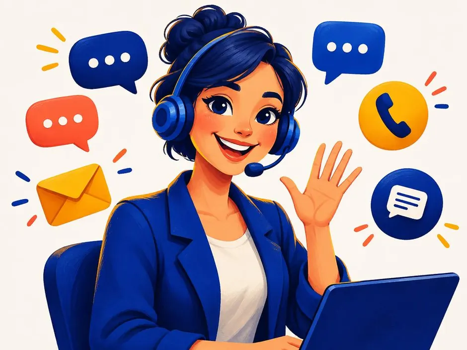 Illustration of a support specialist ready to answer questions