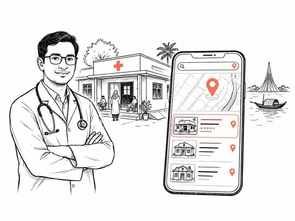 Illustration of a doctor welcoming a patient at a clinic