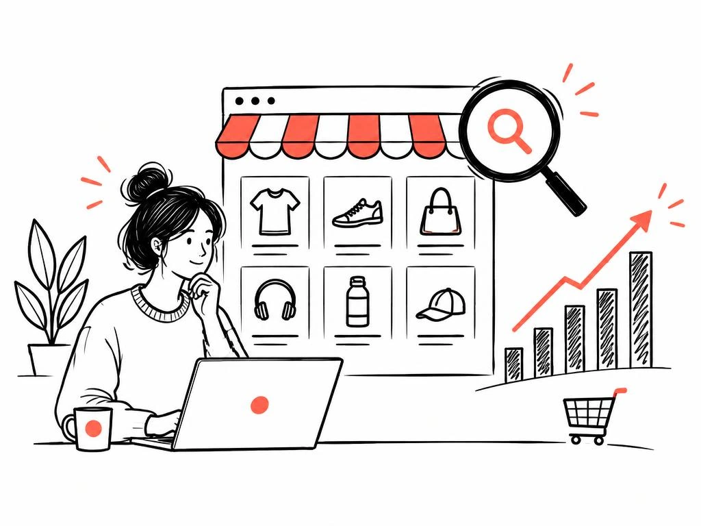 Illustration of an online store owner packing customer orders