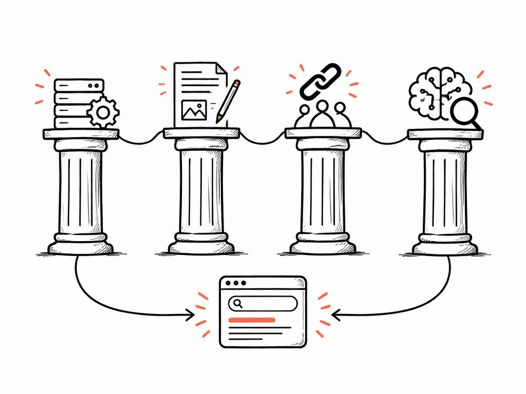 Illustration of an SEO strategist reviewing a website